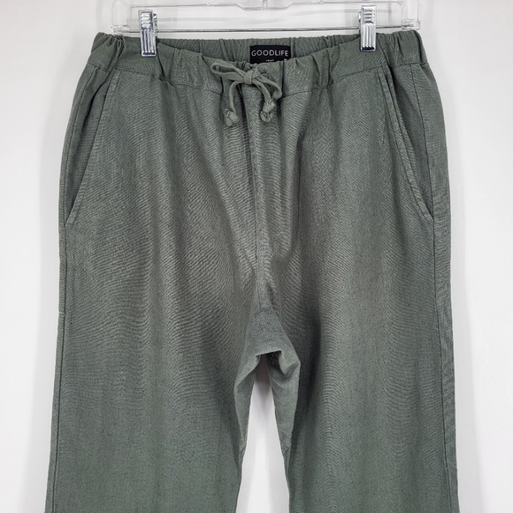 Good Life Essential Linen Pants Chino Stretch Drawstring Olive Green Small - Picture 4 of 8